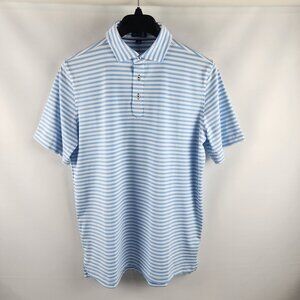 Stitch Golf Mens Medium Blue White Striped Golf Stretch Performance Polo